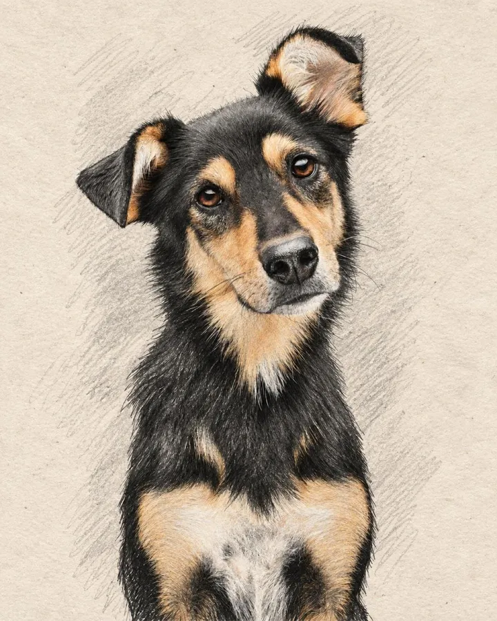 手绘：黑棕犬